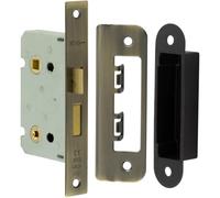 Antique Brass Bathroom Locks with Square Forend and Radiused Strike Plate - 65mm - Door Lock