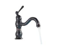 Antique Brass Bathroom Sink Faucet Deck-Mounted Single Hole Mixer Tap Hot & Cold Water Mixing Valve Short Black Bronze Finish Elegant Vintage Design for Home Use