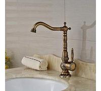 Antique Brass Bathroom Sink Faucet Long Spout Single Handle Rotatable Mixer Tap Elegant Carved Design for Vintage Style Washbasin Quality