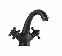 Antique Brass Bathroom Sink Faucet with Double Handles Single Hole Design Black Balcony Finish - Elegant and Durable for Modern and Vintage Decor.