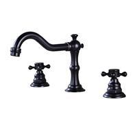Antique Brass Bathroom Sink Mixer Tap Dual Lever 3 Hole Faucet Stylish Basin Taps for Modern Bathrooms Black Finish& Elegant Design
