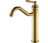 Antique Brass Bathroom Sink Tap, Bathroom Taps Mixer Set, Single Handle Faucet Basin Taps 360° Swivel Retro Hot and Cold All Copper(Gold)