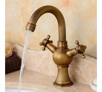 Antique Brass Bathroom Tap Double ''Cross'' Handle Gooseneck Sink Taps for Bathroom 360° Rotation,Antique,Short