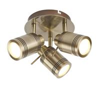 Antique Brass Bathroom Vintage 3 Lamp Round Plate Ceiling Spotlight IP44