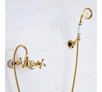 Antique Brass Bathtub Faucet with Handheld Shower Wall-Mounted Double Handle 1.5M Shower Hose Elegant Bath & Shower Combo for Luxury Bathrooms