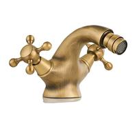 Antique Brass Bidet Faucet with Ceramic Swivel Handles, Deck Mounted Water Mixer Tap for Bathroom Sink, Single Hole Design, Stylish Vintage Plumbing Fixture (Model 7313, G9/16)