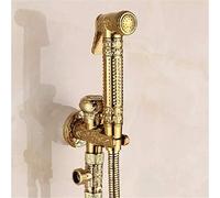 Antique Brass Bidet Faucet with Floral Pattern - Single Cold Wall-Mounted Handheld Hygienic Shower Spray for Bathroom/Toilet - Ideal Muslim Solution, Golden Finish