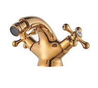 Antique Brass Bidet Shower Basin Faucet, Dual Cross Handles, Hot Cold Water Mixer Tap, Lead-Free Spout Toilet Water Tap,Golden(Gold)