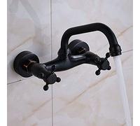 Antique Brass Black Bronze Basin Faucet - Waterfall Spout Bathroom Sink Mixer Tap, Wall Mount Design, Elegant Vintage Style, Durable & Easy to Install