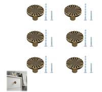 Antique Brass Cabinet Knobs 6 Pcs, Vintage Drawer Handles Copper Round Cupboard Knobs 30mm Antique Style Kitchen Cupboard Handles Zinc Alloy Wardrobe Door Knobs with 12 Screws for Dresser Furniture