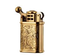 Antique Brass Camping Lighter - Vintage Hand Engraved Windproof Kerosene Lighters with Old-Style Grindstone Ignition for Outdoor and Emergency Use(Gold)