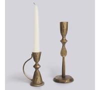 Antique Brass Cast Iron Candle Holders Set of 2 - Vintage Decorative Taper Candlesticks for Table Centerpieces and Home Decor