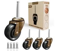 Antique Brass Casters with Rubber Wheels 1-5/8" Stem Caster Replacement for Chairs, Sofa, Dresser | Vintage Furniture Rollers for Hardwood Floor Set of 4