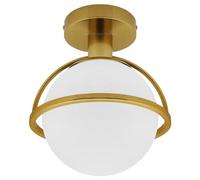 Antique Brass Ceiling Light Opal Globe Lamp Shade Semi Flush Mount Frosted Glass Ceiling Light H3140