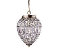 PENDANT 1 LIGHT ANTIQUE BRASS, CLEAR GLASS BUTTONS/COFFIN DROP TRIM