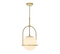 Antique Brass Ceiling Pendant Light - Opal Glass Shade - Single Bulb Fitting