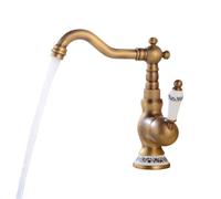 Antique Brass Ceramic Handle Basin Faucet Hot and Cold Rotatable Mixer Tap for Vintage Bathroom Kitchen，Antique 1 Short