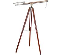 Antique Brass Chrome/Silver Marine Navy Double Barrel Nickel Telescope Brown Wooden Tripod Telescope