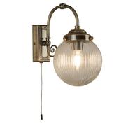 Antique Brass & Cleared Ribbed Glass Bathroom Vintage Switched Wall Light