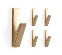 Antique Brass Coat Hooks - Set of 5 Square Back Wall Hooks, Stylish Brass Cup & V-Shaped Door Hooks for Home Entryway, Coat Rack, and Organizer