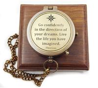 Antique Brass Compass Engraved "Go Confidently in The Direction of Your Dreams" - Gift Compass with Wooden Box - Motivation & Graduation Gift