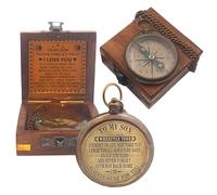 Antique Brass Compass to My Son With Wooden Box - Unique Birthday Gift from Mom for Wedding, Thanksgiving, Graduation, Confirmation, Baptism
