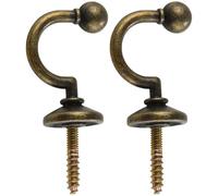 Antique Brass Curtain Tie Backs - Ball End Drape Tassel Screw-in Hooks, U-Shaped Fixings for Curtains, Clothes, Coat Hanger Hook - Pack of 2