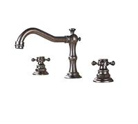 Antique Brass Deck Mounted Basin Widespread Bathroom Sink Washing Tap Dual Handle 3 Holes Basin Mixer Tap(Miracle Beige)