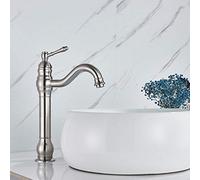 Antique Brass Deck Mounted Bathroom Faucet Single Handle Hot & Cold Mixer Tap with Long Spout for Lavatory Sink Elegant Nickel Finish