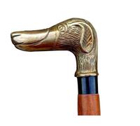 Antique Brass Dog Head Walking Stick - 36 Inch Handmade Wooden Foldable Adjustable Victorian Vintage Gift for Men & Women,