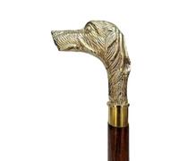 Antique Brass Dog Head Walking Stick - 36 Inch Handmade Wooden Shaft Foldable Adjustable Victorian Gift for Men & Women,