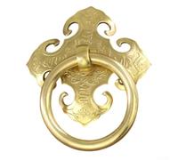 Antique Brass Door Pull Handle, Chinese Vintage Style Gate Hardware for Front Doors and Cabinets, Solid Metal Construction with Screw Fixation, Easy Installation(Brass)