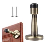 Antique Brass Door Stopper, Wall Mounted Screw-in Door Stop with Rubber Bumper - Zinc Alloy Anti-Collision Holder for Skirtings, Walls - Elegant Brushed for Home & Office