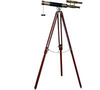 Antique Brass Double Barrel Spyglass Telescope with Wooden Tripod Marine Scope Balcony View