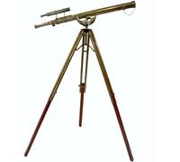 Antique Brass Double Barrel Telescope with Wooden and Brass Tripod Marine Telescope for Home Decor & Office
