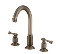 Antique Brass Double Handle Three Hole Bathroom Sink Faucet,Model A