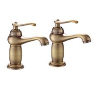 Antique Brass Double Tap Set - Separate Hot & Cold Bath Tubs Faucets, Non-Mixer for Bathtub Installation (2 Pcs)