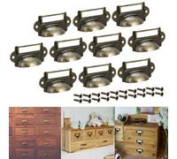 Antique Brass Drawer Label Pull Handles Set of 10 with 20 Screws for Cabinets and File Holders Retro Design