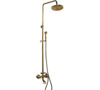 Antique Brass Exposed Pipe Shower System Single Handle Rainfall Shower Set for Bathroom - Round Handheld Showerhead Double Handle Mixer Taps Complete Combo