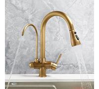 Antique Brass Filter Tap for Kitchen Sink Pull Out 4 Mode Sink Tap with Sprayer 360° Rotation,Antique