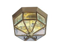 Antique Brass Finish Lantern style Flush Ceiling Light with Glass Panels, 8235AB