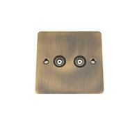 Antique Brass Flat TV/Ariel Socket 2 Gang Black Insert