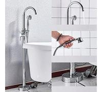 Antique Brass Floor Standing Faucet - Matte Black Bathtub Shower Mixer with Pull-Out Switch Single Handle Tap Polished Chrome Finish for Modern Bathrooms