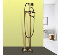 Antique Brass Floor Standing Tub Faucet Bathroom Tub Filler Mixer Water Taps Waterfall Spout Shower,