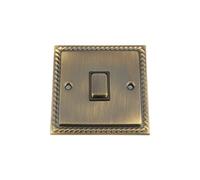 Antique Brass Georgian Intermediate Switch 1 Gang Black Insert Metal Rocker Switch