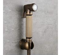 Antique Brass Hand Held Bidet Spray Shower Head Kit with Brass Holder and Hose for Bathroom Renovation.