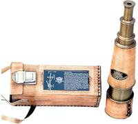 Antique Brass Handheld Tube Telescope with Pirates Handicraft Leather Case Nautical Optical Vintage Sailor Leather Covered Spyglass Telescope Home & Office Decor