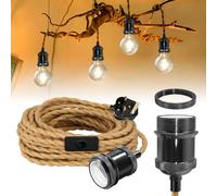 Antique Brass Hanging Lamp with Plug in Cord, 510 cm Pearl Black Pendant Light Fitting, Vintage Copper Plug in Ceiling Lighting with E27 Bulb Socket, Industrial Hemp Rope Rope Lights, Indoor,No Bulb