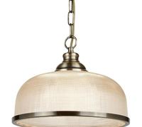 Antique Brass & Holophane Glass Vintage Dome Pendant Light 27cm