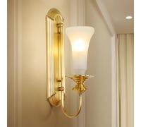 Antique Brass Horn Shape Frosted Glass Wall Mount Lamp, d 2 Heads Retro Sconce, Modern Farmhouse Art Deco Indoor Lighting for Bedroom Corridor Living Room